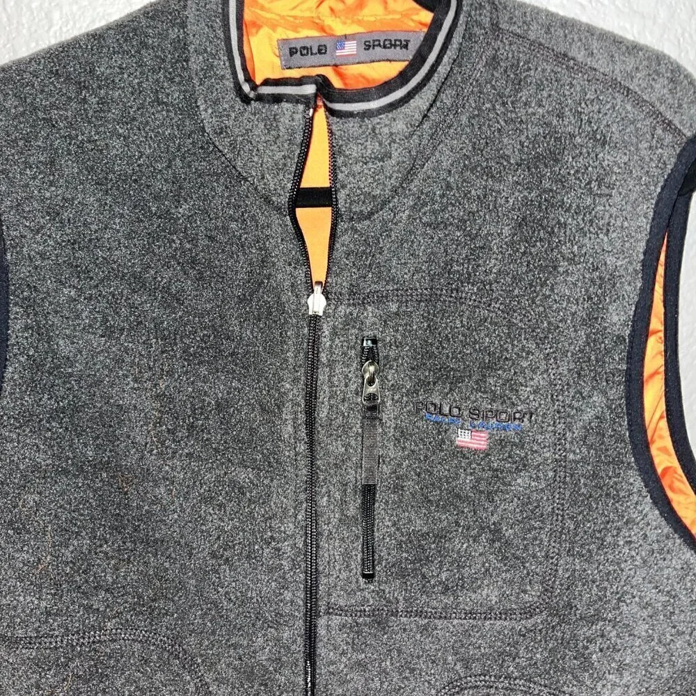 POLO SPORT RALPH LAUREN Reversible Gray to Orange Men's Full Zip Vest - EUC -M